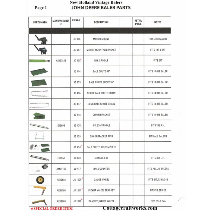 J.D. Vintage Square Baler Parts