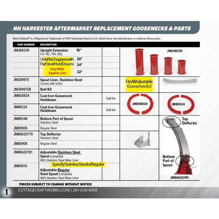NH HARVESTER REPLACEMENT GOOSENECK PARTS