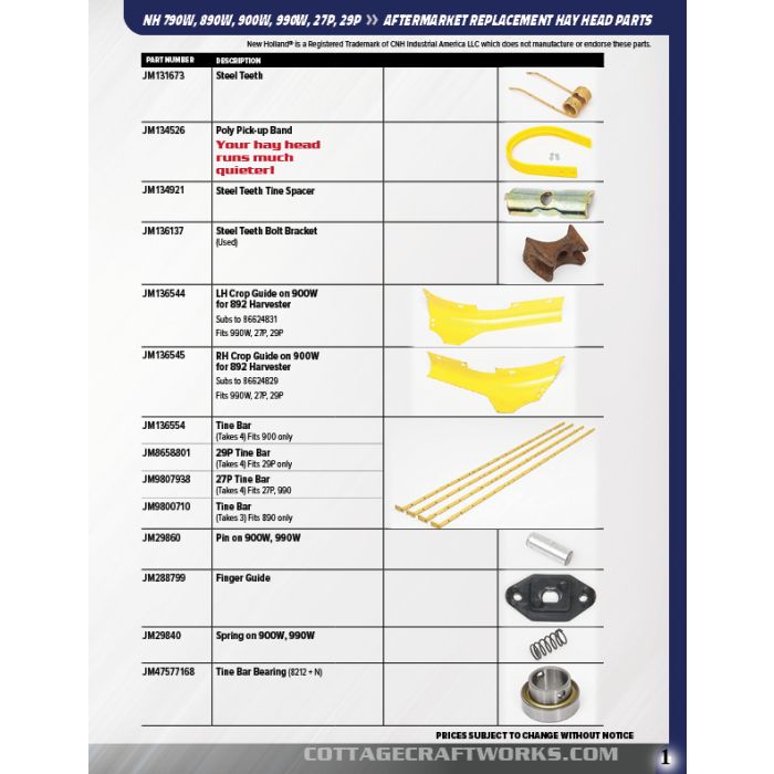 NH 790, 900, 27P, 29P-W Hay Head Parts