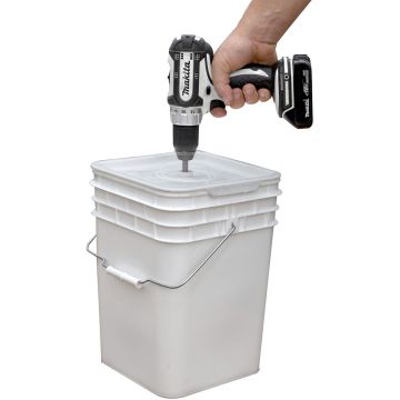 Drill-powered butter churn, food mixer, 4-gallon bucket with stainless steel paddle