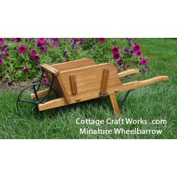 27 inch Miniature Wooden Wheelbarrow for Patio and Fairy Garden Display