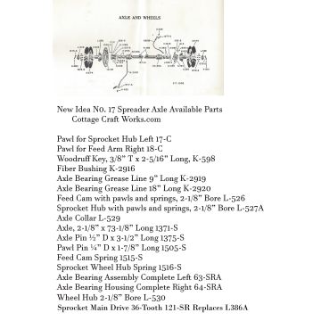  New Idea No. 17 Spreader Axle & Wheel Parts