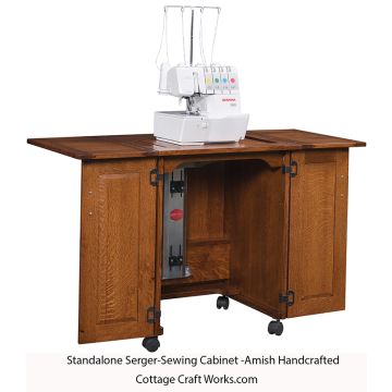 Amish handcrafted standalone serger sewing cabinet solid wood